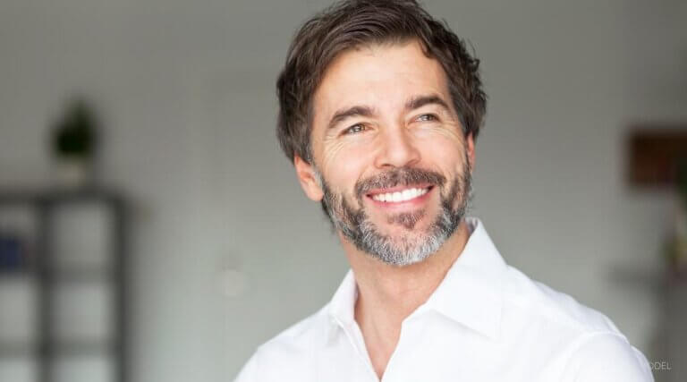 Handsome Mature Male Smiling Wearing White Dress Shirt